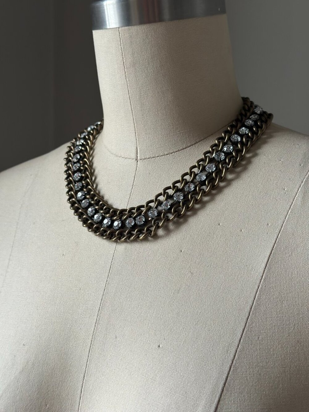 Gold Multi-Strand Chain & Crystal Necklace | Layered Statement Piece